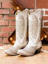 Studs Glitter Applique Snip-toe Slip-on Mid-Calf Western Cowboy Boots